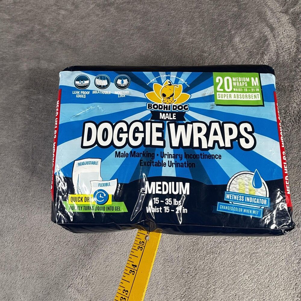 Bodhi Dog Disposable Male Doggie Wraps 20 Pack Medium 15-35 lbs Waist 15-21 Inch